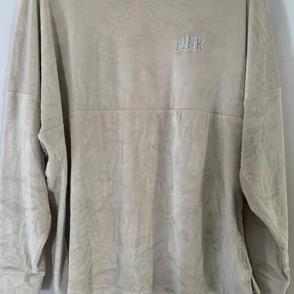 Victoria's Secret PINK Women’s LG Pullover Ivory Shirt SOFT Fleece Long Sleeves - Picture 2 of 16